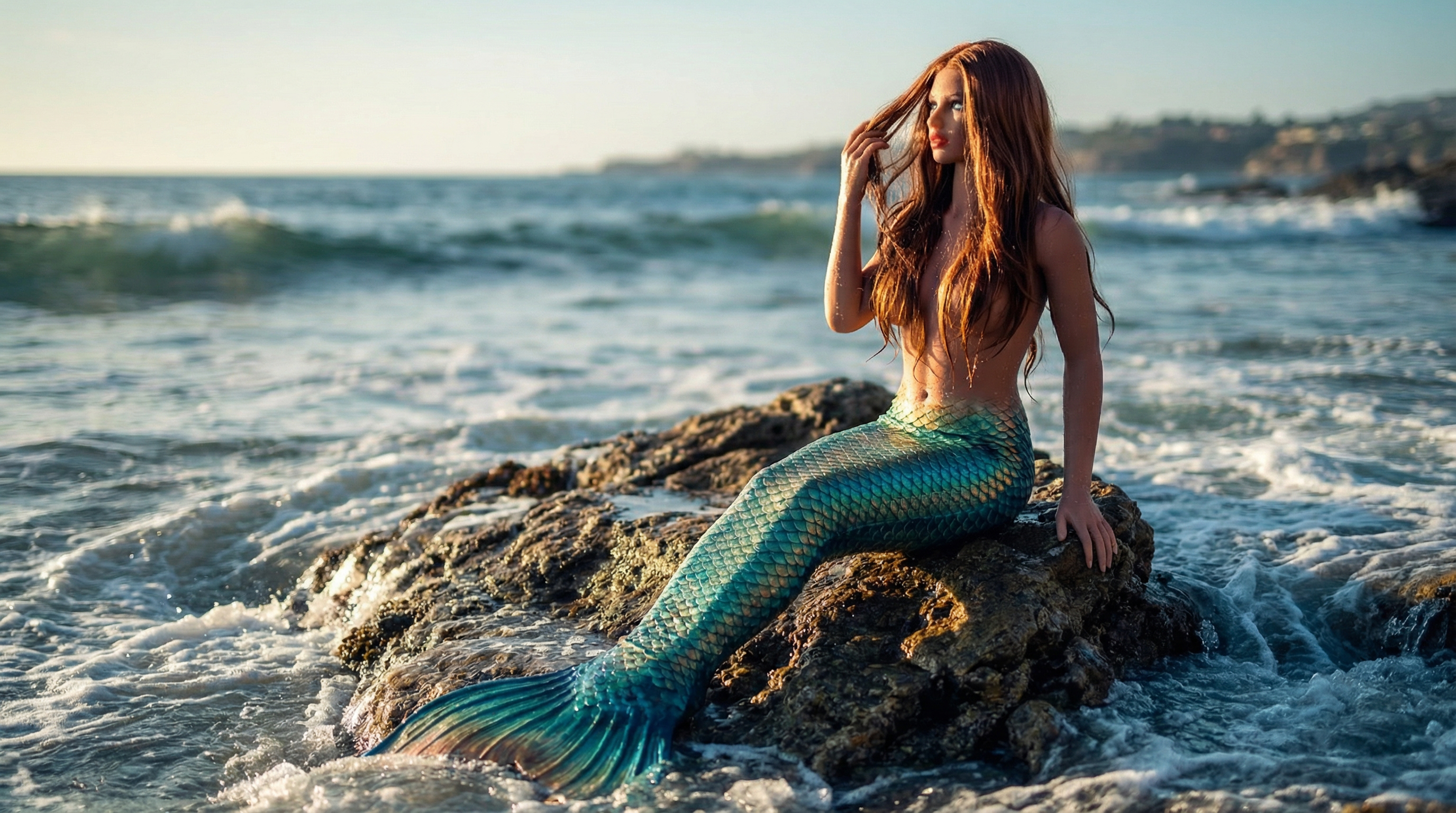 A mermaid lounging on a rock