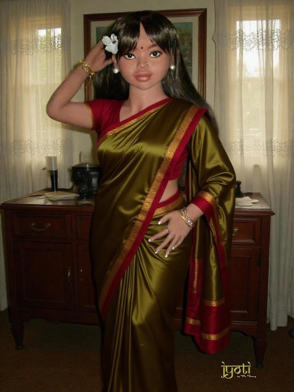 Jyoti in Red and Greenish Gold Sari